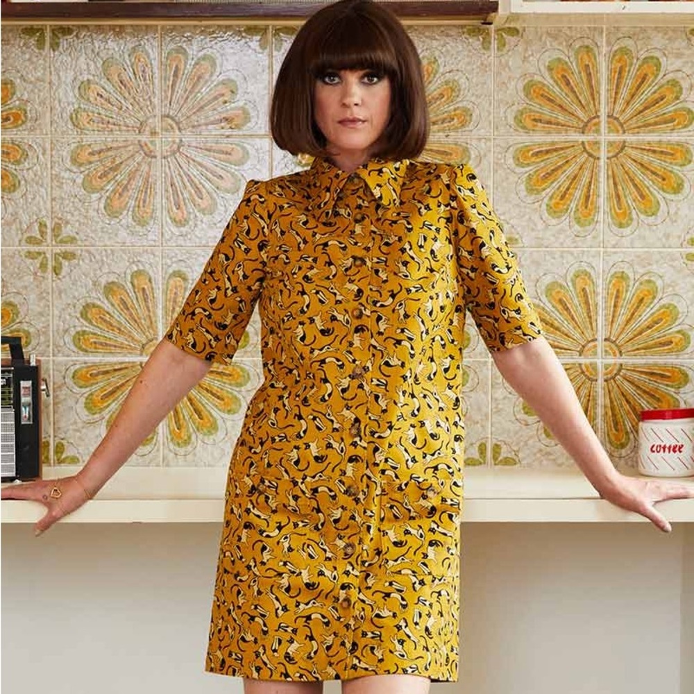 Dawn O’Porter x Joanie Bellini cat shift dress mod 60s